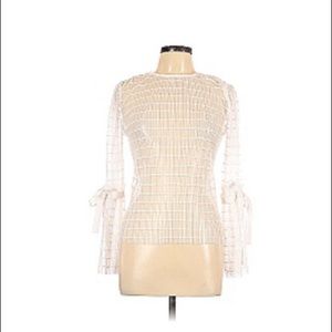 Topshop Mesh Grid Print Tie Sleeve Top
